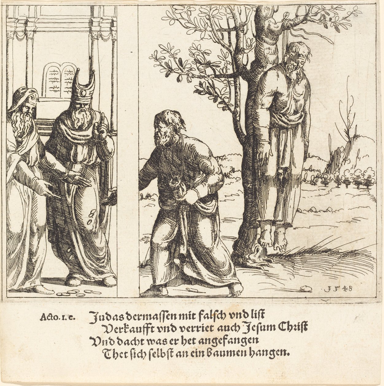 Judas Returns the Thirty Pieces of Silver by Augustin Hirschvogel