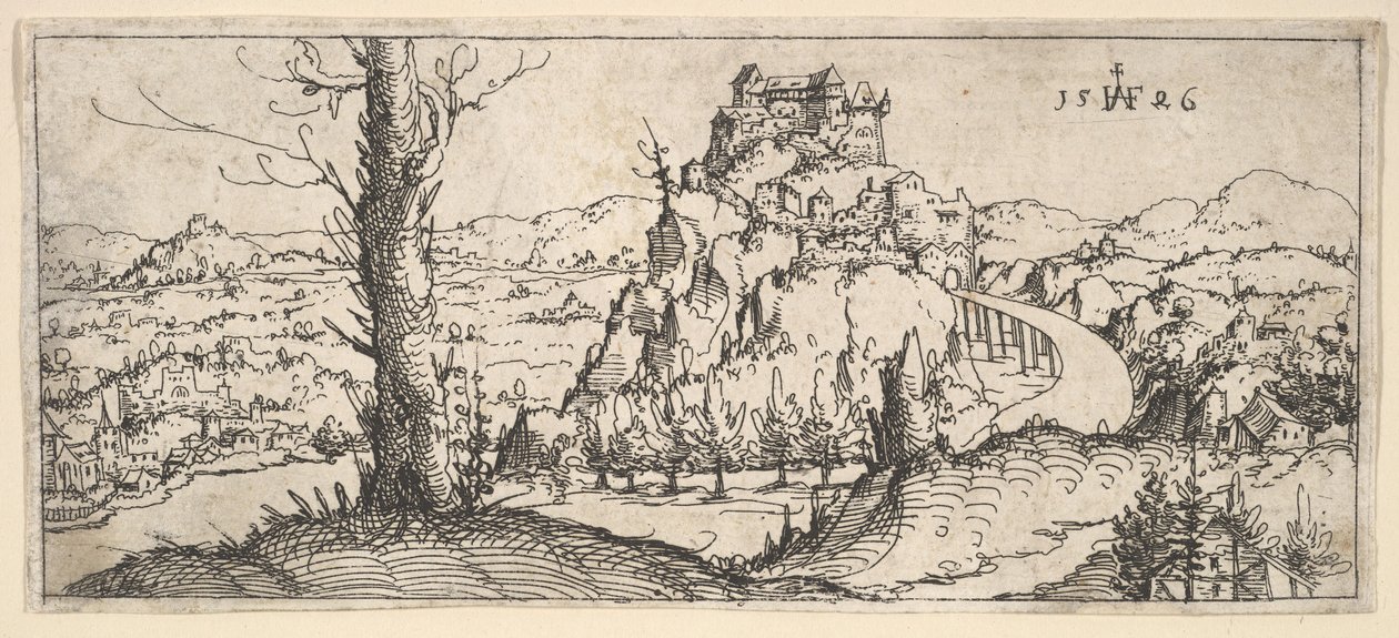Landscape with High Rocks and Fortresses, 1546 by Augustin Hirschvogel