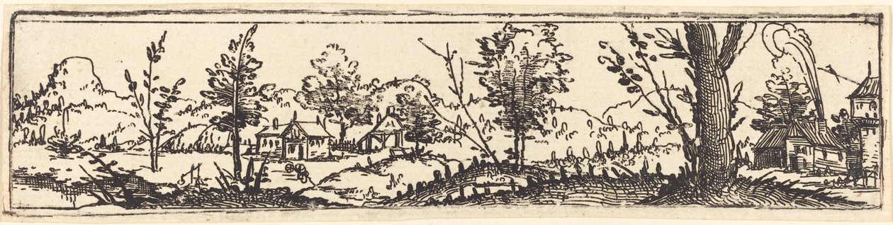 Landscape with Six Single Trees and Three Small Farm-Houses by Augustin Hirschvogel