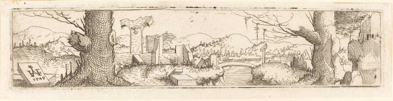 Landscape with a Brook and Ruins by Augustin Hirschvogel