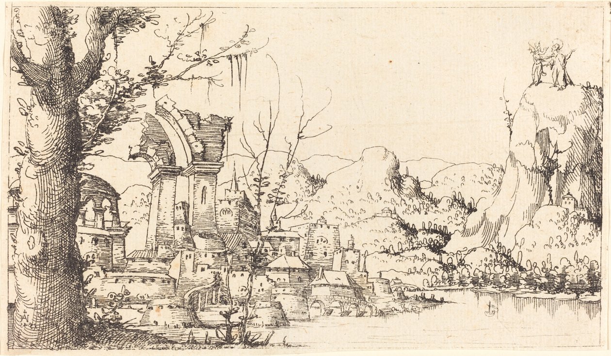 River Landscape with the Temptation of Christ, 1545 by Augustin Hirschvogel