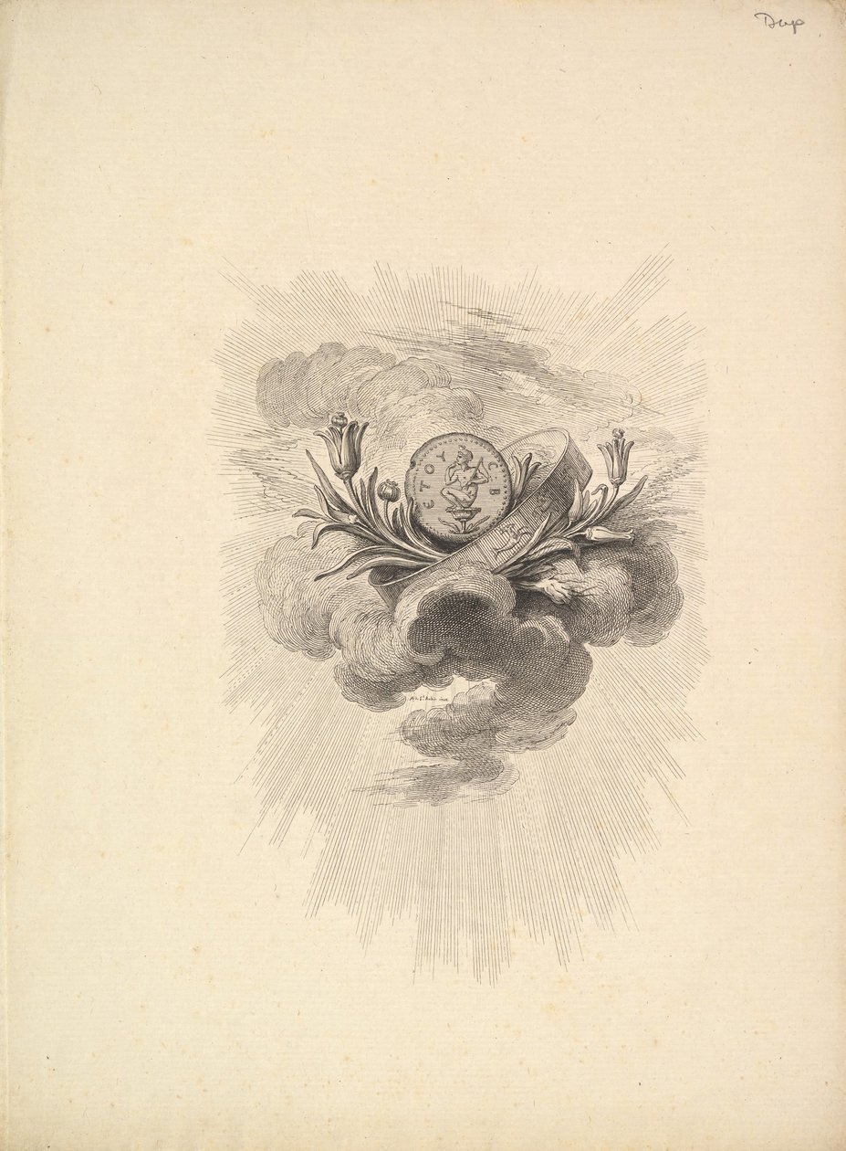 Vignette with a Medal depicting Harpocrate and Lotus Flowers, Volume I, Page 12 by Augustin de Saint Aubin