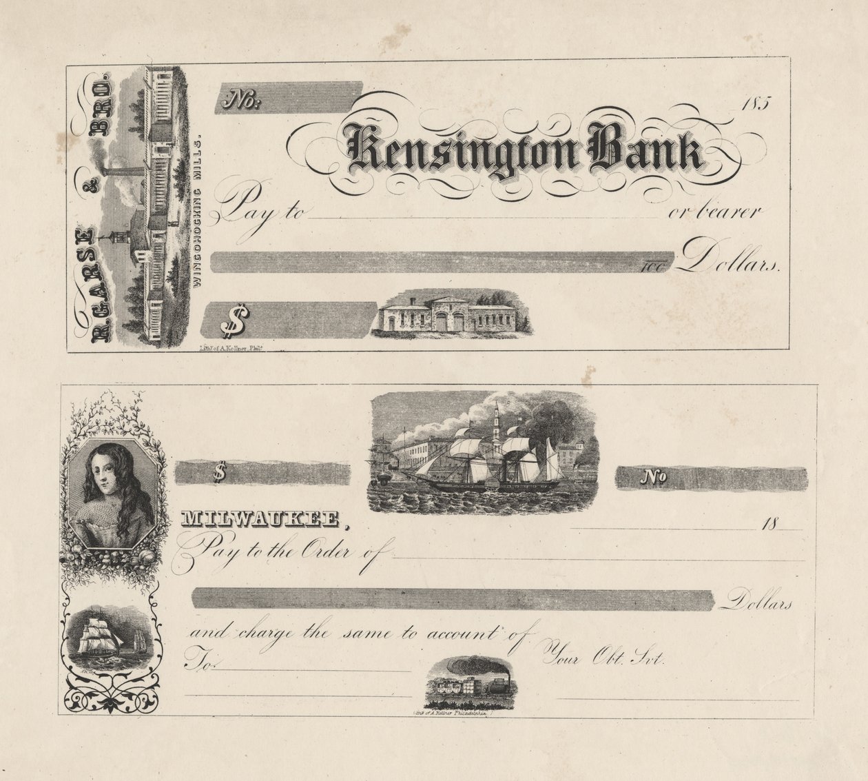 Banknote for Kensington Bank by Augustus Kollner