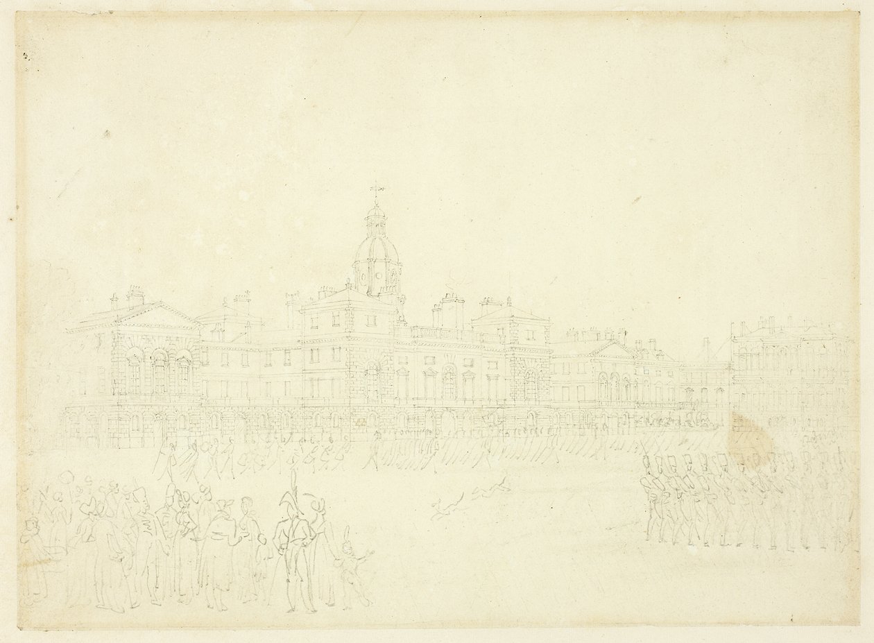Study for Mounting Guard, St James Park, from Microcosm of London by Augustus Charles Pugin