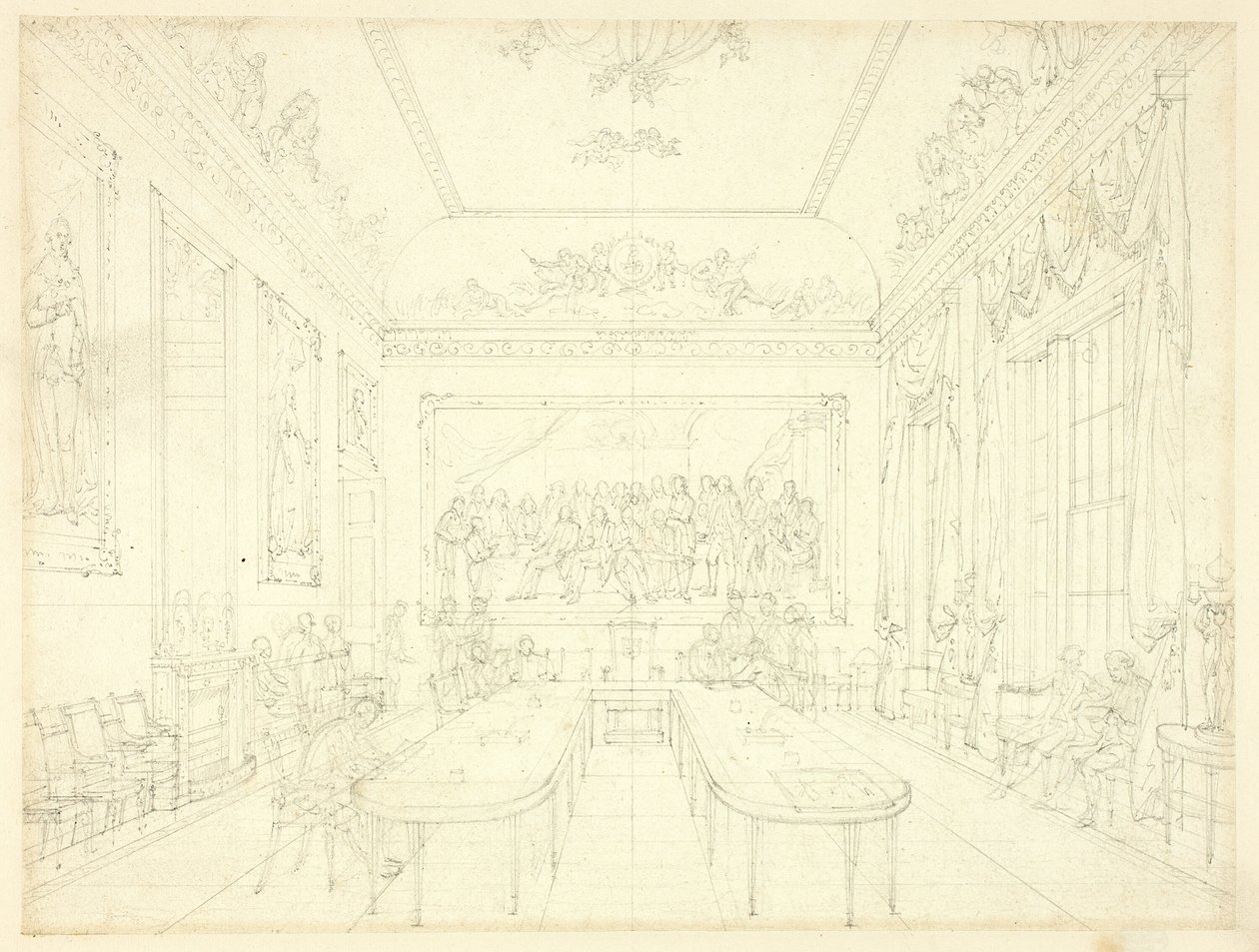 Study for Trinity House, from Microcosm of London (recto); Architectural Sketch of Row House Facades (verso) by Augustus Charles Pugin