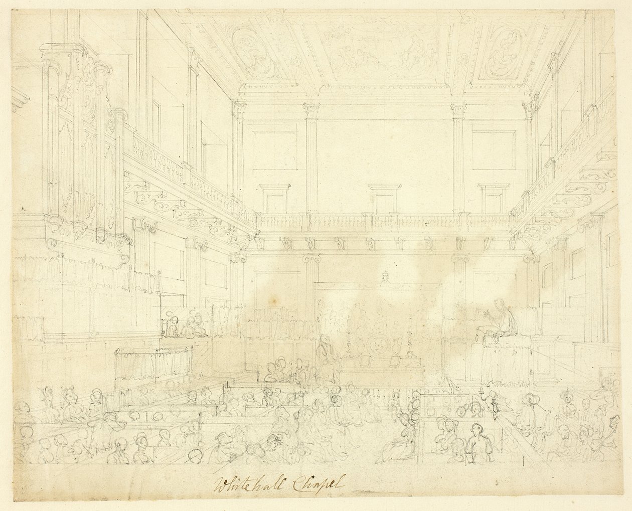 Study for Whitehall Chapel, from Microcosm of London by Augustus Charles Pugin