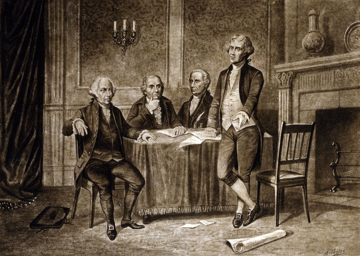 Leaders of the Continental Congress 1775: John Adams, Robert Morris, Alexander Hamilton, Thomas Jefferson, drawing by Augustus Tholey by Augustus Tholey