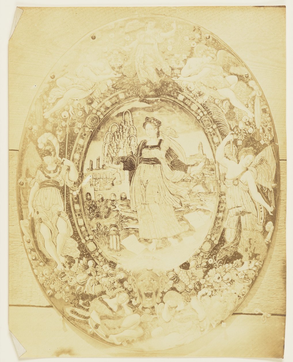Plate Featuring Allegorical Figure of Grammar by Augustus W. Franks