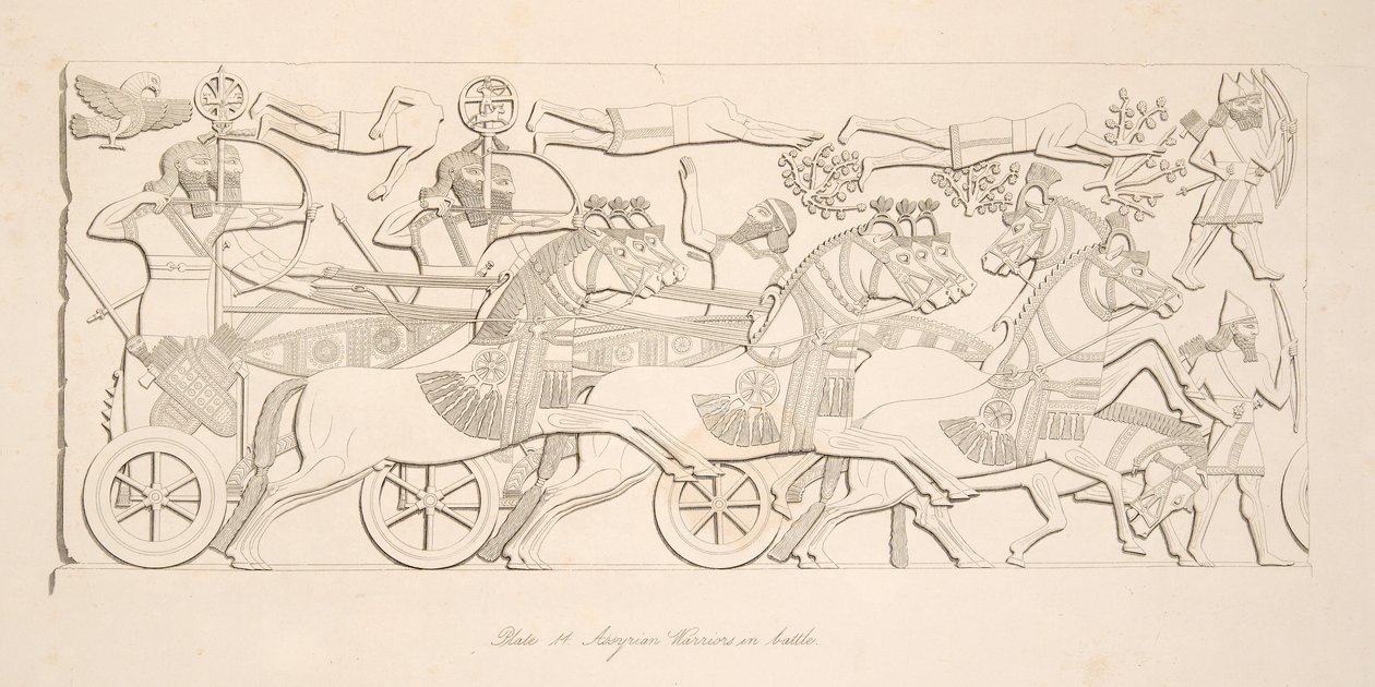 Assyrian Warriors in battle, from Monuments of Nineveh by Austen Henry Layard