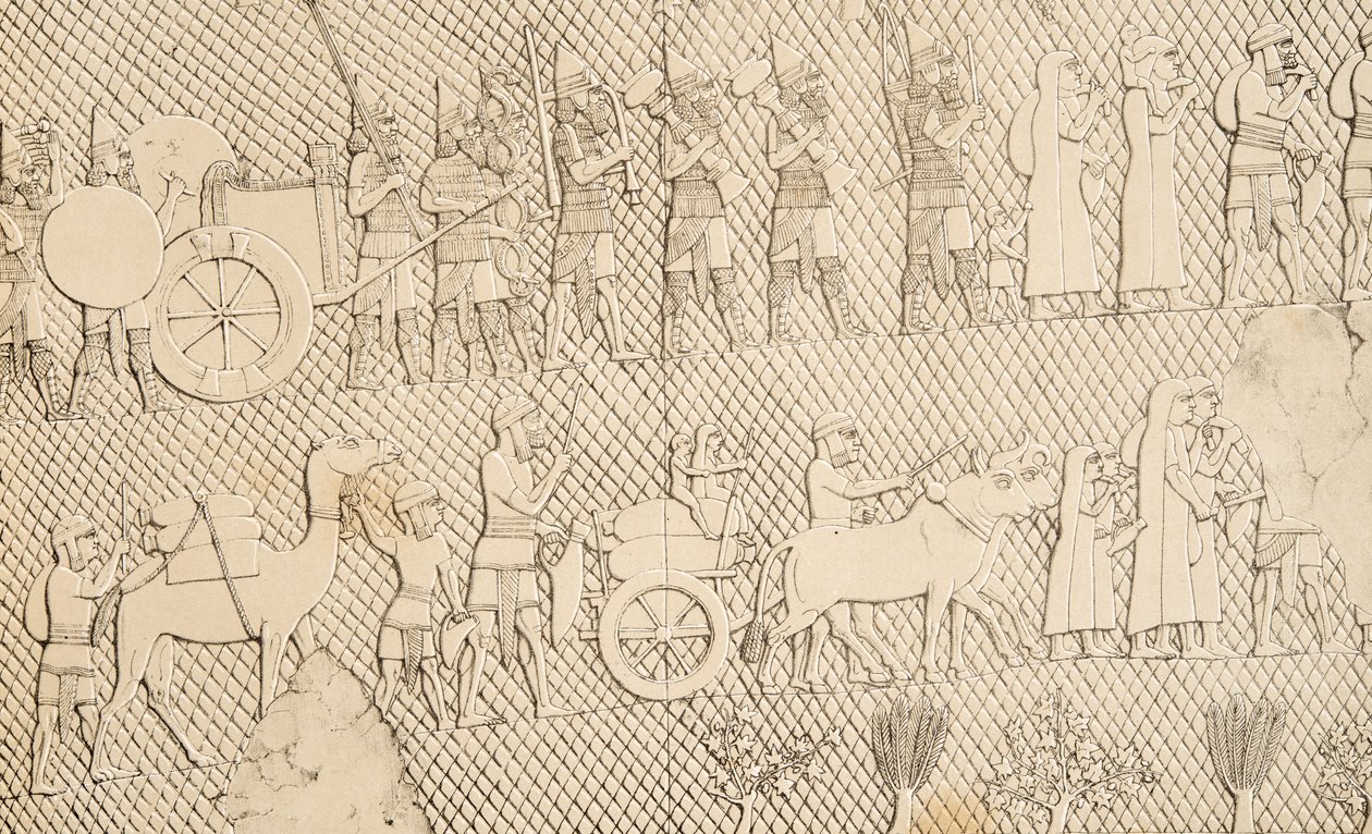 Detail (Captives and Spoil from the City of Lachich), illustration from Monuments of Nineveh, 1858 by Austen Henry Layard