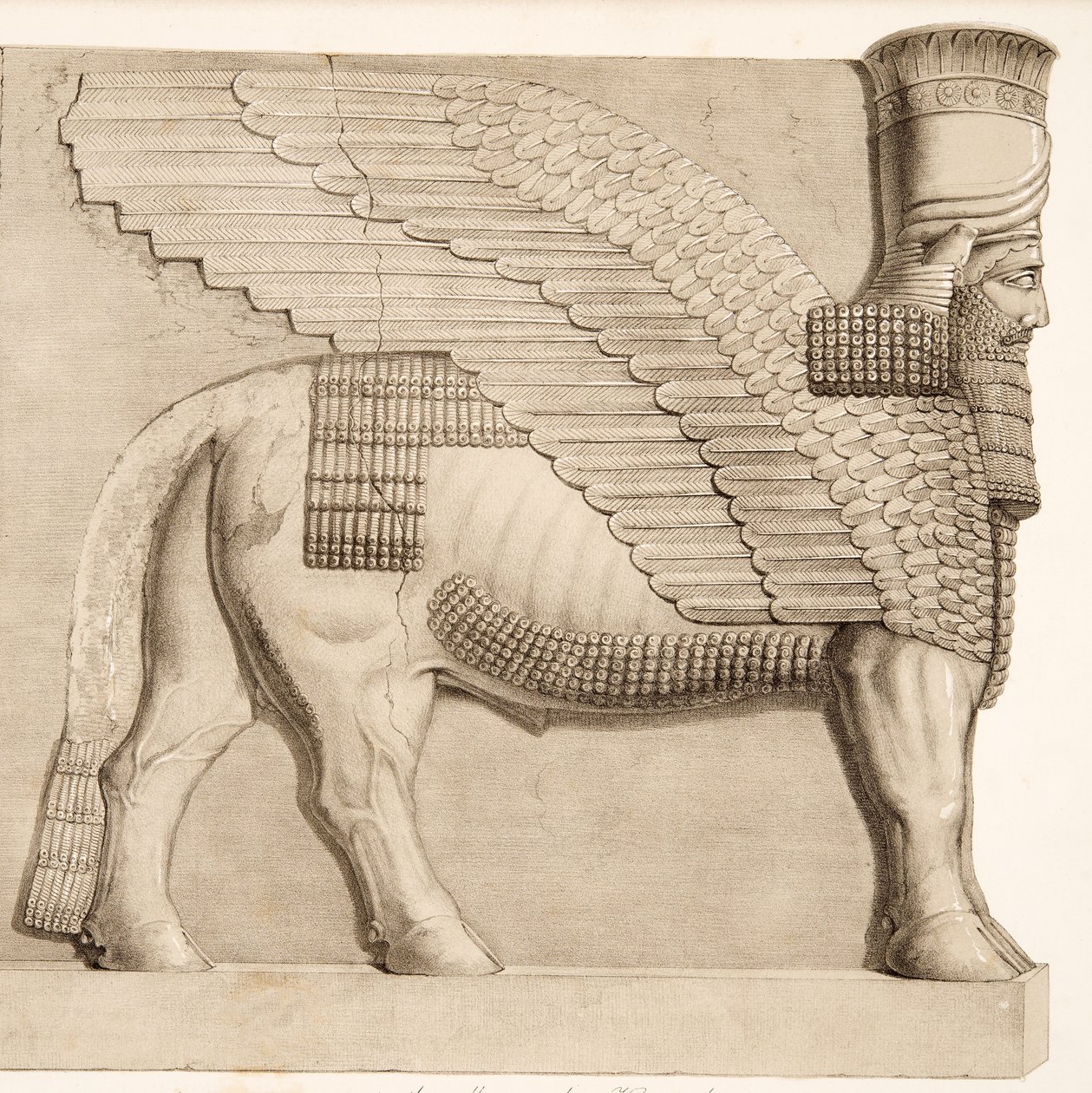 Human headed Bull and winged figure from a gateway in the wall surrounding Kouyunjik, from Monuments of Nineveh by Austen Henry Layard