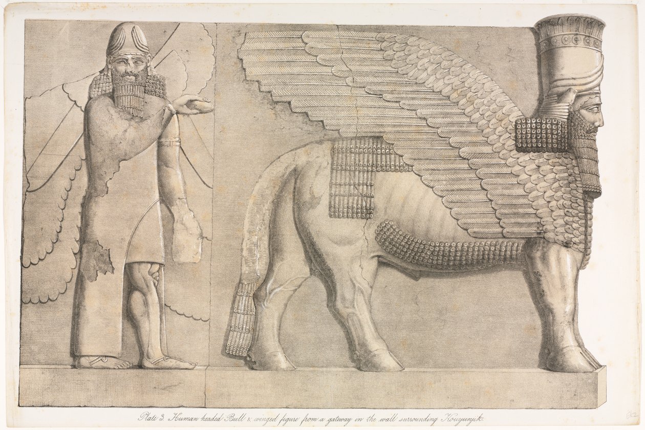 Monuments of Ninevah: Plate 3, Human-headed Bull and Winged Figure by Austen Henry Layard