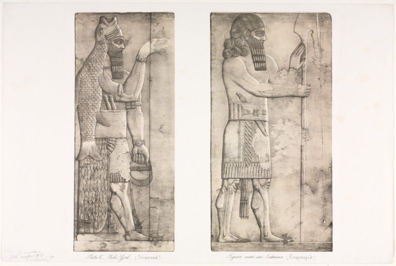 Monuments of Ninevah: Plate 6, Fish-god Nimroud, Figure near an Entrance Kouyunjik by Austen Henry Layard