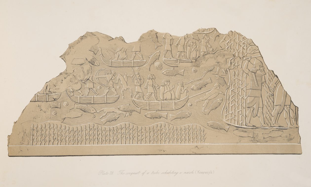 The conquest of a tribe inhabiting a marsh, from Monuments of Nineveh by Austen Henry Layard