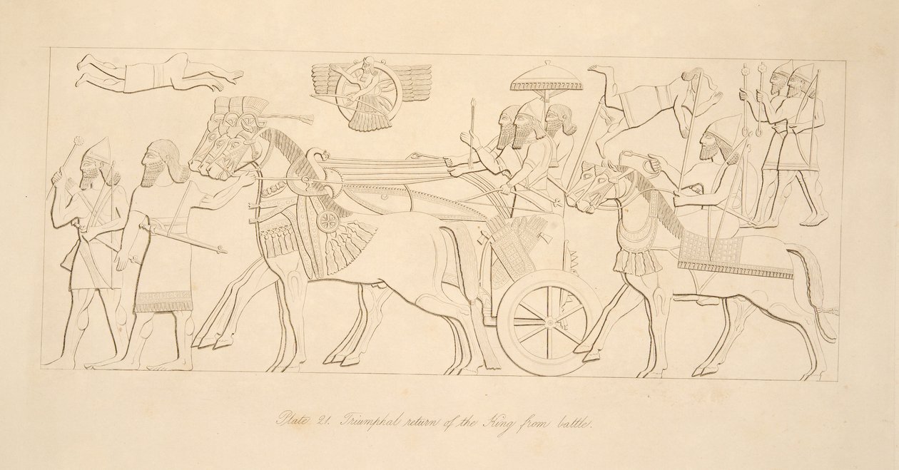 Triumphal return of the King from battle, from Monuments of Nineveh by Austen Henry Layard