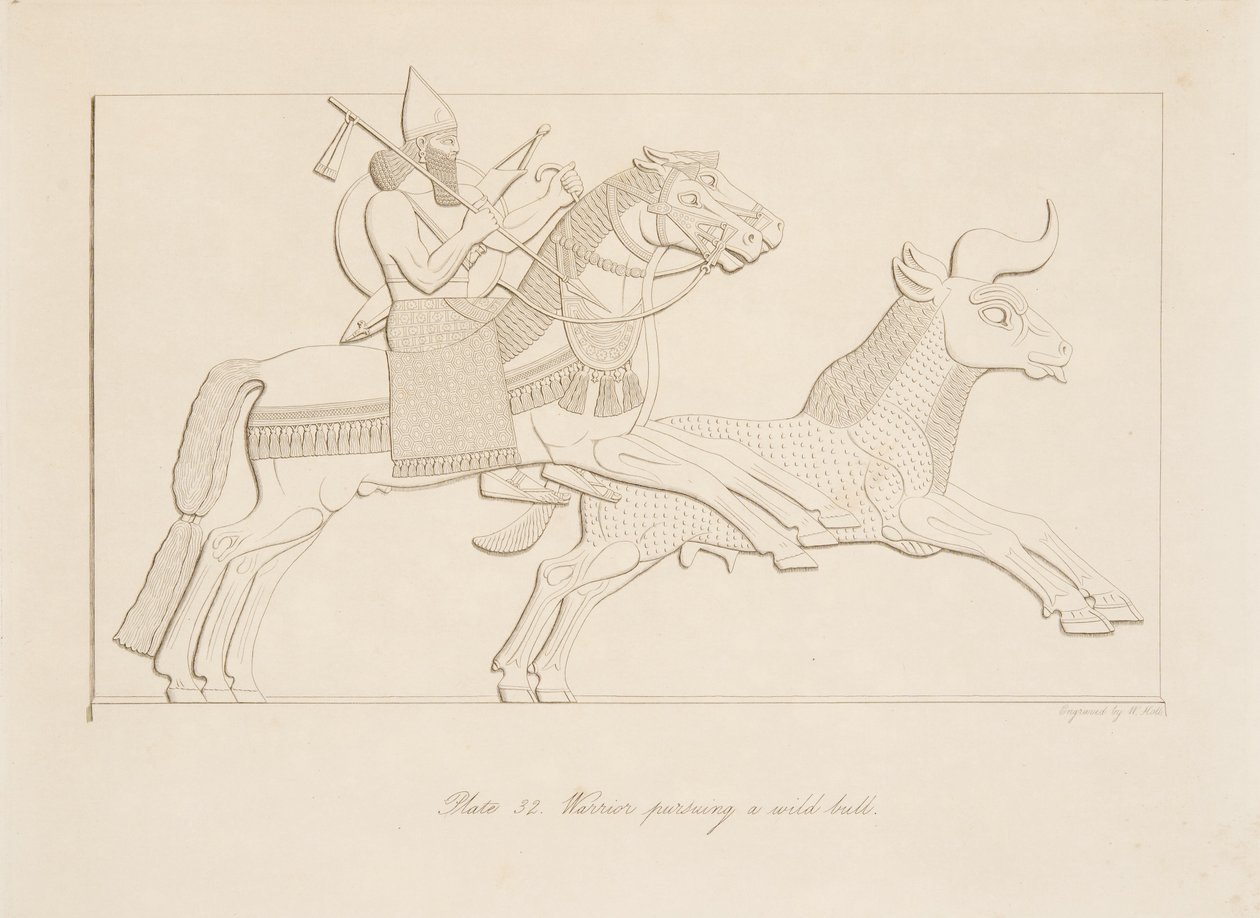 Warrior pursuing a wild bull, from Monuments of Nineveh by Austen Henry Layard