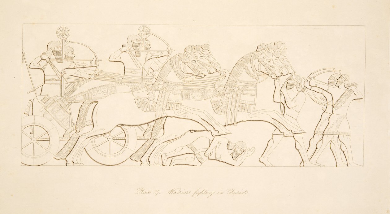 Warriors fighting in Chariots, from Monuments of Nineveh by Austen Henry Layard