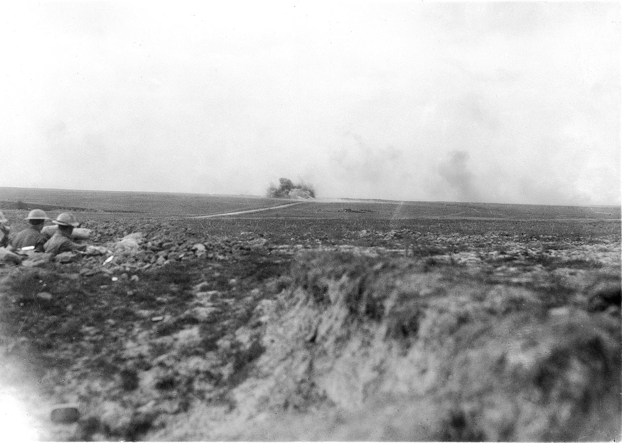 Observers Watching Australian Artillery Shelling the Germans in the Hindenburg Line on 27 May 1917 by Australian Photographer