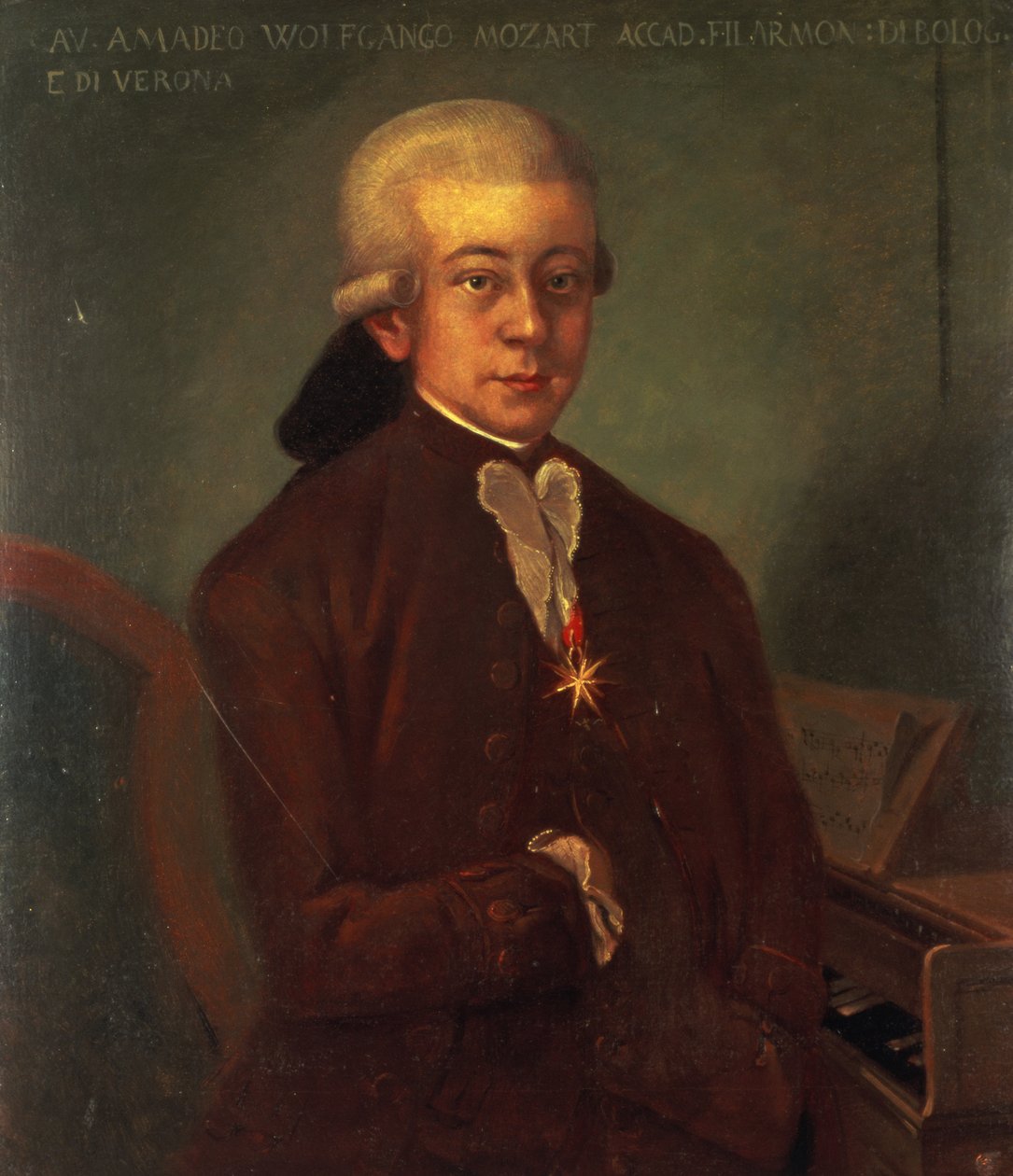 Portrait of Wolfgang Amadeus Mozart wearing the Order of the Golden Spur, 1777 by Austrian School