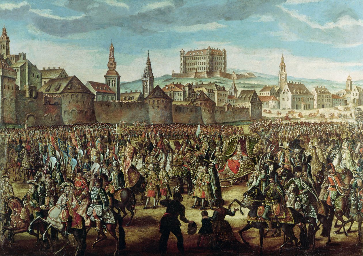 The Arrival of Empress Maria Theresa of Austria (1717-80) at Pressburg (Bratislava) on 25th August 1741 by Austrian School