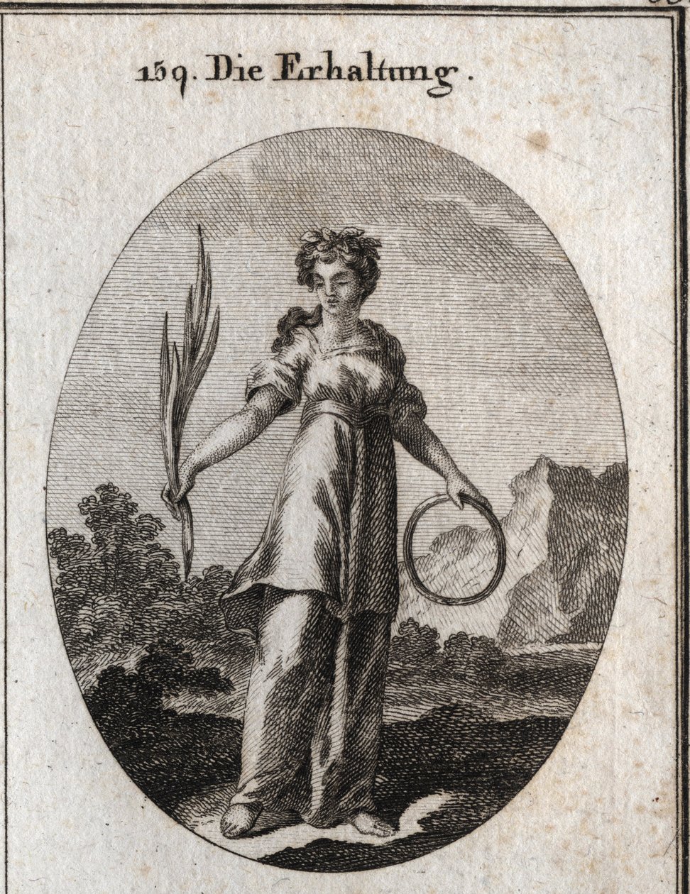 Allegory of Conservation. The Cedar Branch is Incorruptible but is Also the Emblem of Conservation and the Circle That of the Continuity of Succession. She Wears a Crown of Aromatic Plants That Were Used by the Egyptians to Preserve the Dead. Engraving in  by Austrian School