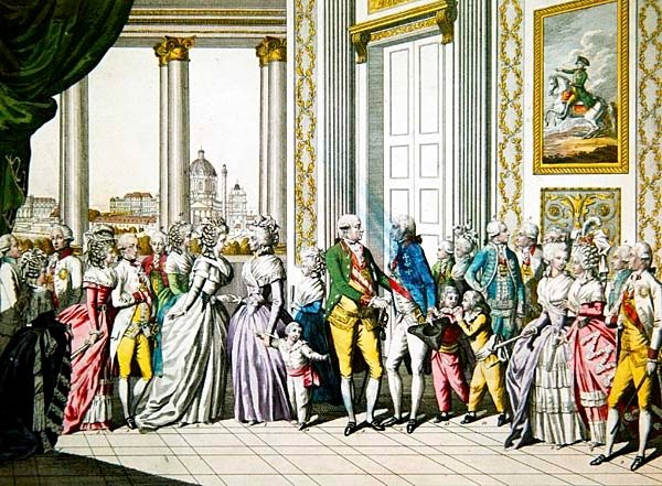 Emperor Leopold II and His Family Welcoming Ferdinand I, King of Naples and Sicily and His Family in Vienna by Austrian School