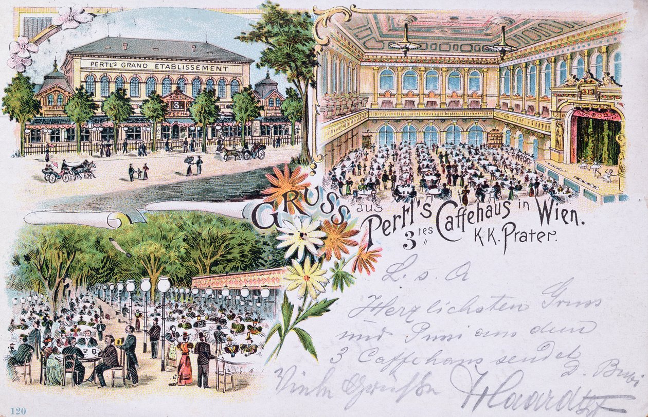 Postcard from Pertl's Coffee House in the Prater, Vienna, 1901