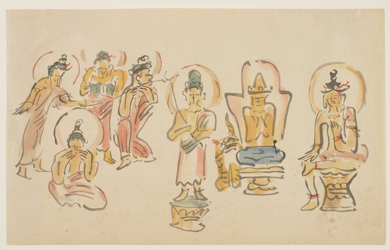 Asakusa Kannon temple caricatures A, c. 1900 by Awashima Kangestu