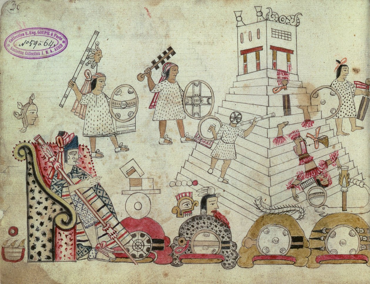 Prisoners of War Sacrificed to the Sun God, from an Aztec Codex (post conquest, 1519) by Aztec