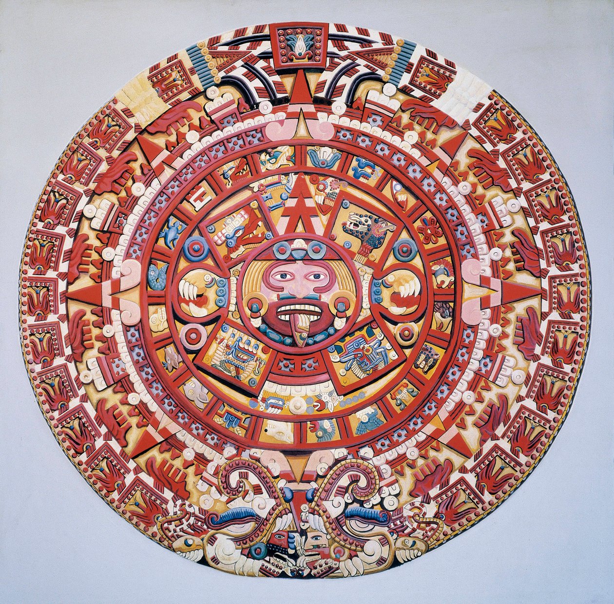 Pre-Columbian Civilization: The Aztec Calendar (Stone of the Sun): Disc Representing the Aztec Calendar and Cosmogony (Tonalpohualli) by Aztec Aztec