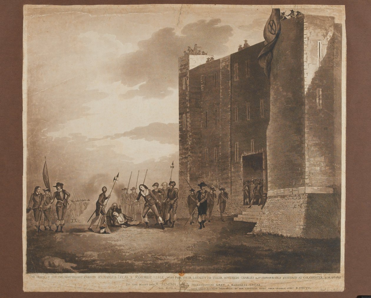 Deaths of Sir Charles Lucus, Sir George Lisle, 28th August 1648, engraved by F. Jukes, published in 1748 by B. Strutt