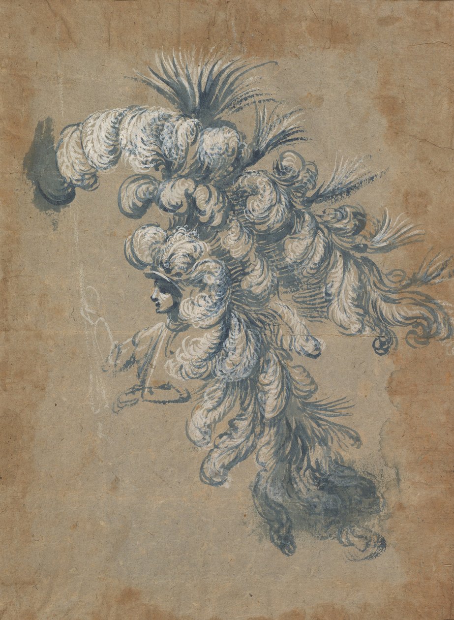 Design for a Lavish Headdress with Feathers, ca. 1620-56 by Baccio del Bianco