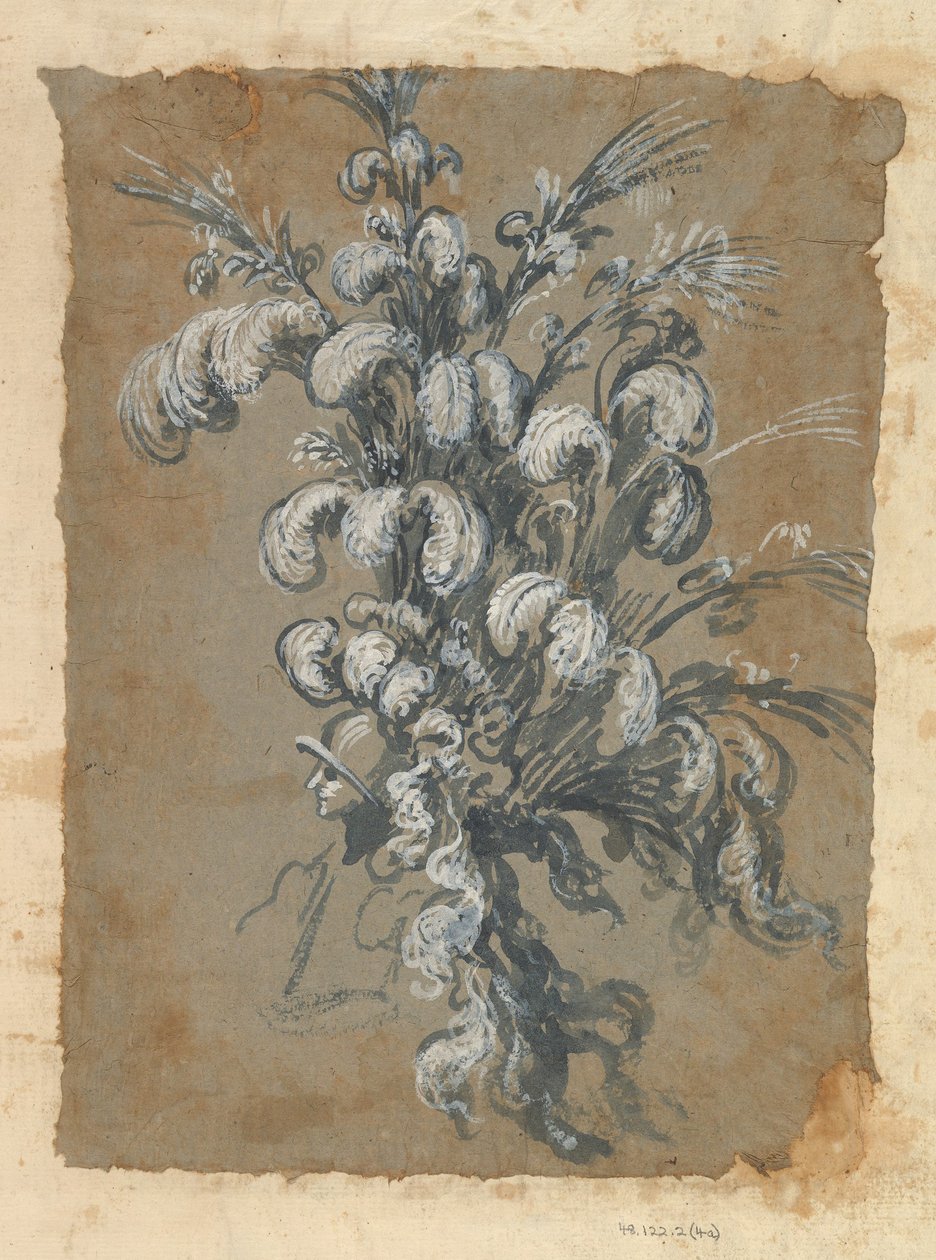 Design for a Lavish Headdress with Feathers on a Helmet by Baccio del Bianco