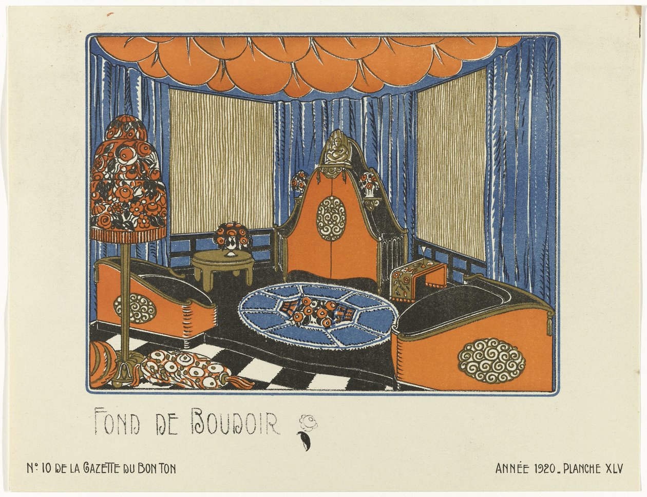 Gazette du Bon Ton, 1920 - No. 10, Pl. XLV: Fond de Boudoir by Bagge and Huguet