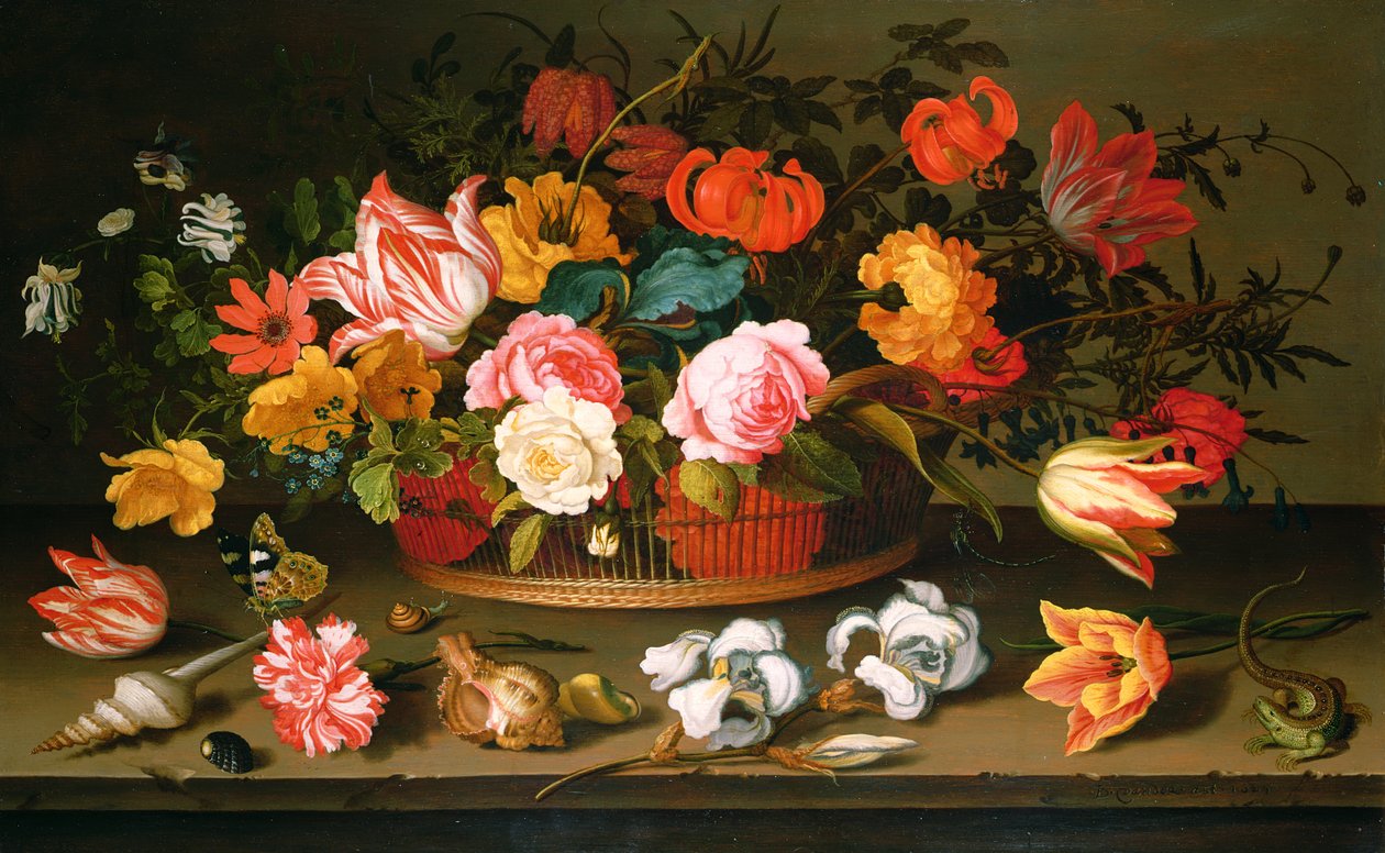 Basket of Flowers by Balthasar van der Ast