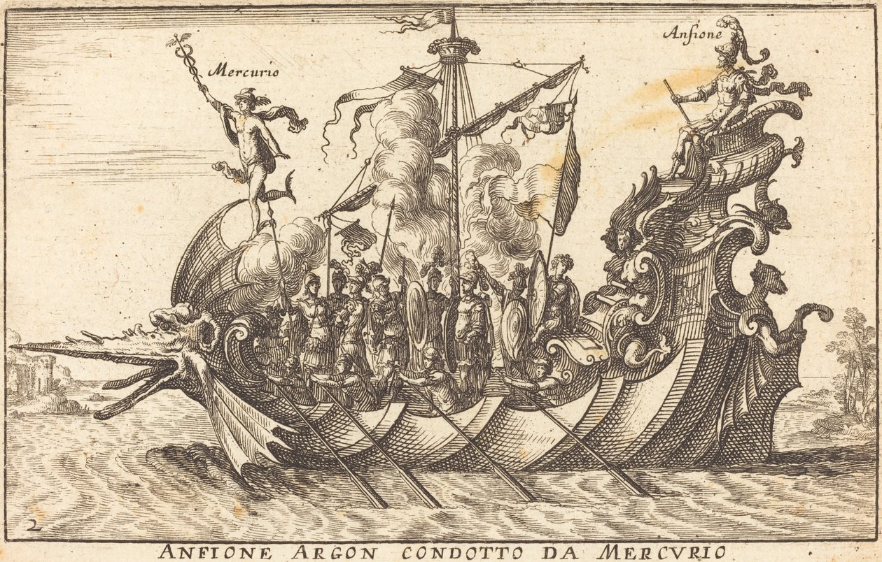 Amphion and Argonaut Led by Mercury by Balthasar Moncornet after Remigio Cantagallina