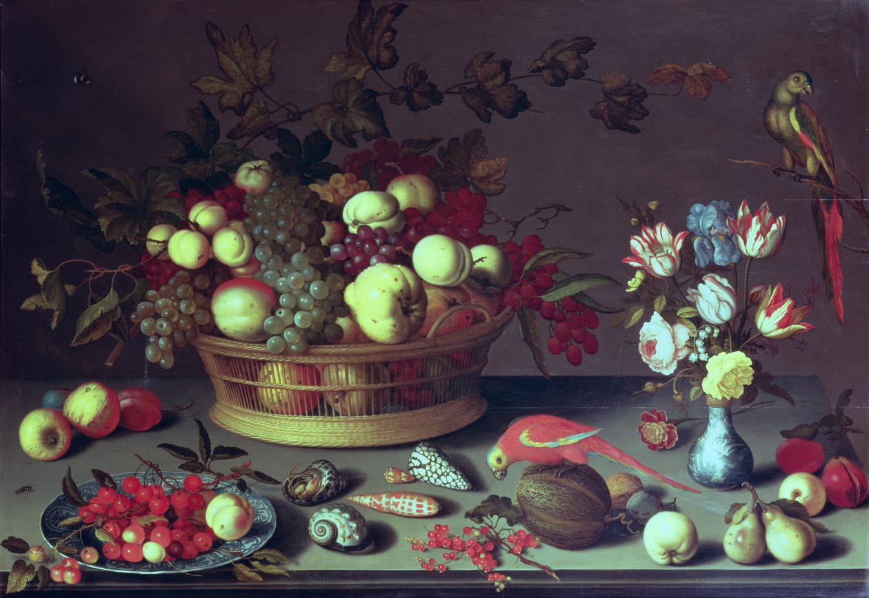 A Basket of Grapes and other Fruit by Balthasar van der Ast