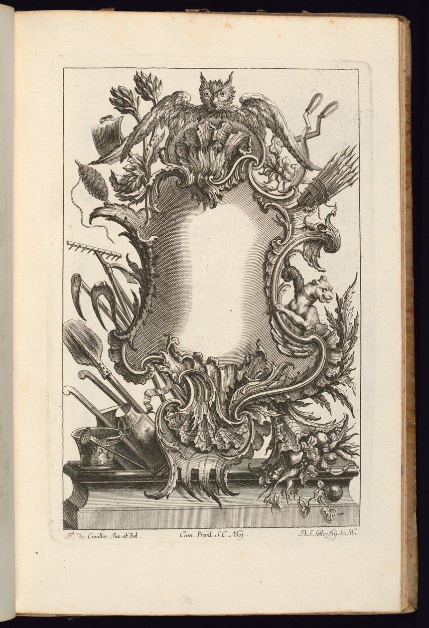 Cartouche with Owl, Book of Irregular Cartouches by Balthazar Sigismond Setlezky