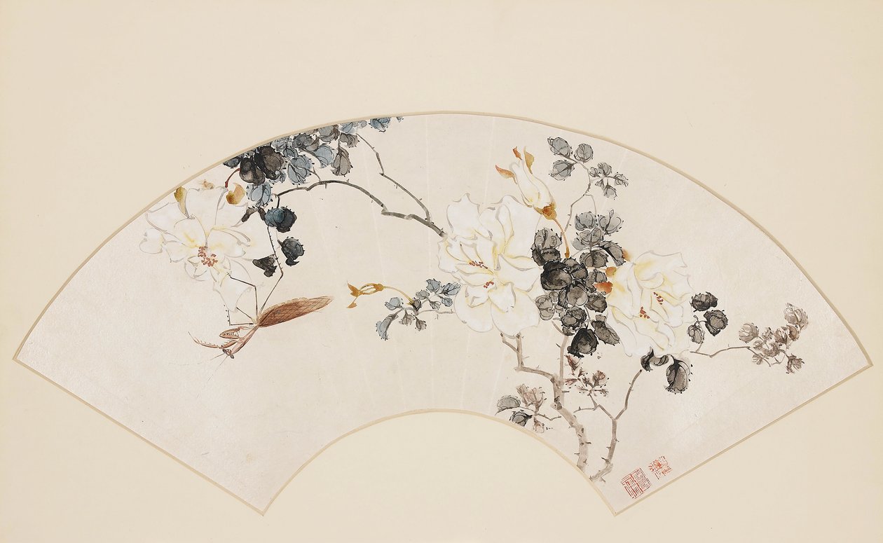 Rose and praying mantis, 19th century by Baoru Liu