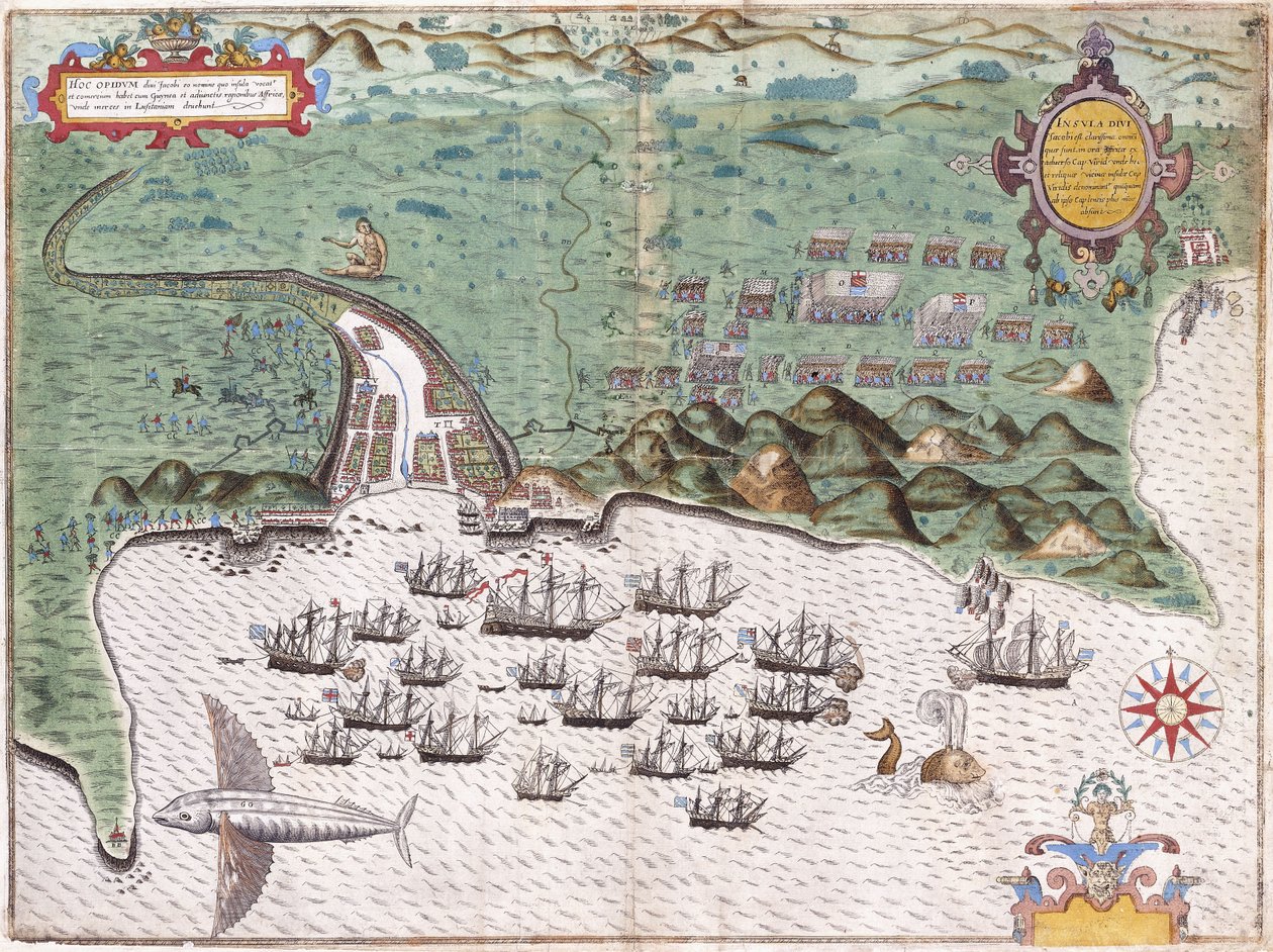 View-Plan of Santiago, Cape Verde Islands, Showing Sir Francis Drake