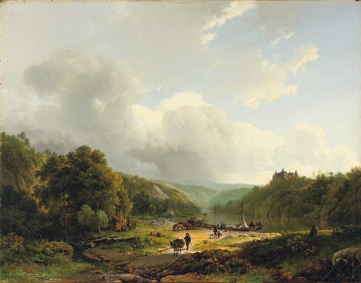 Unloading the Barge in an Undulating Landscape by Barend Cornelis Koekkoek