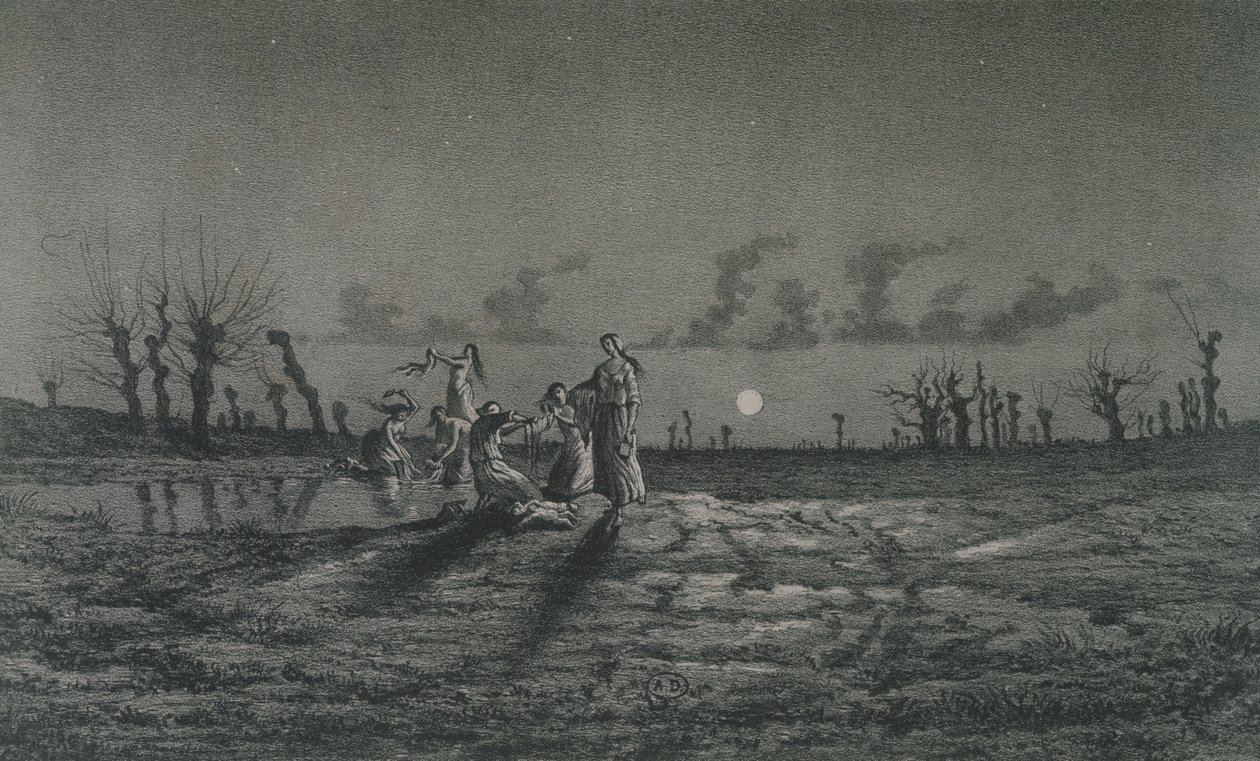The Lavandieres or the Night Washerwomen, illustration for Legendes Rustiques by George Sand (1804-76) 1858 by Maurice Sand