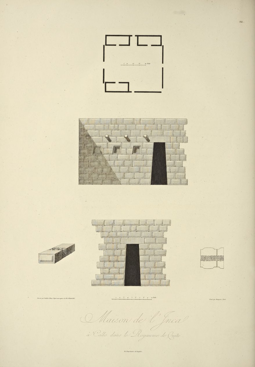 House of the Inca at Callo in the Kingdom of Quito, illustration from "Views of the Cordilleras and Monuments of the Indigenous Peoples of America" by Alexander von Humboldt and Aime Bonpland, 1813 by Baron Friedrich Alexander von Humboldt