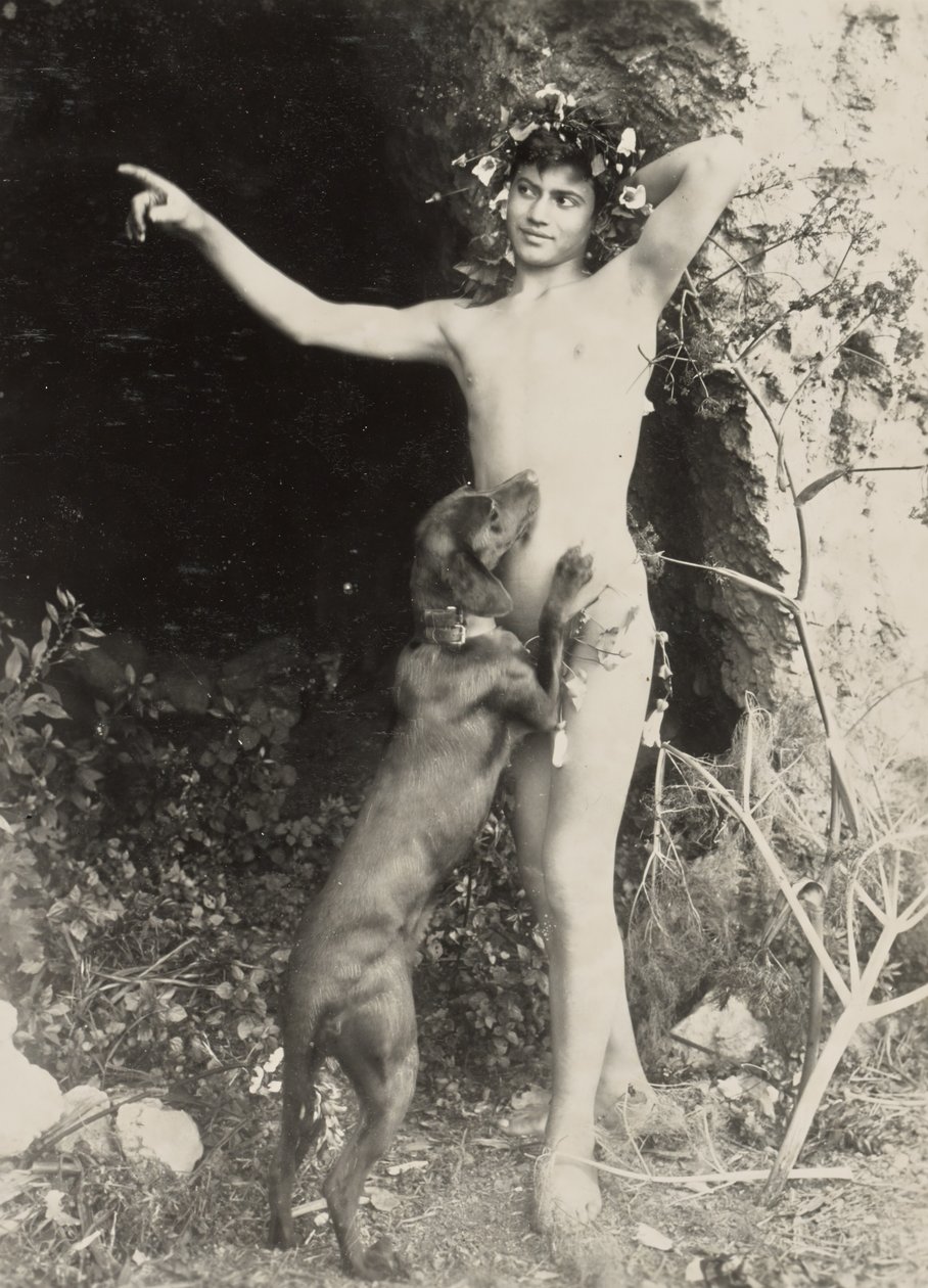 Nude Youth with Dog by Baron Wilhelm von Gloeden