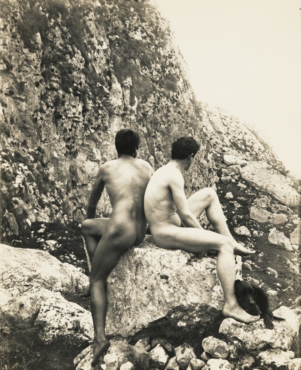 Two Nude Male Youths on Rock by Baron Wilhelm von Gloeden