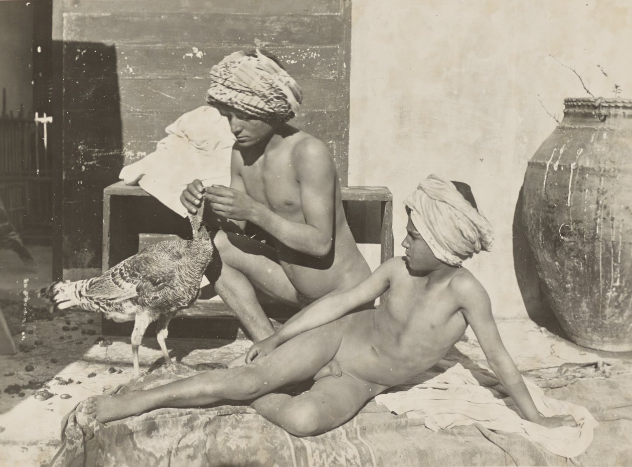 Two Nude Youths with Turkey by Baron Wilhelm von Gloeden