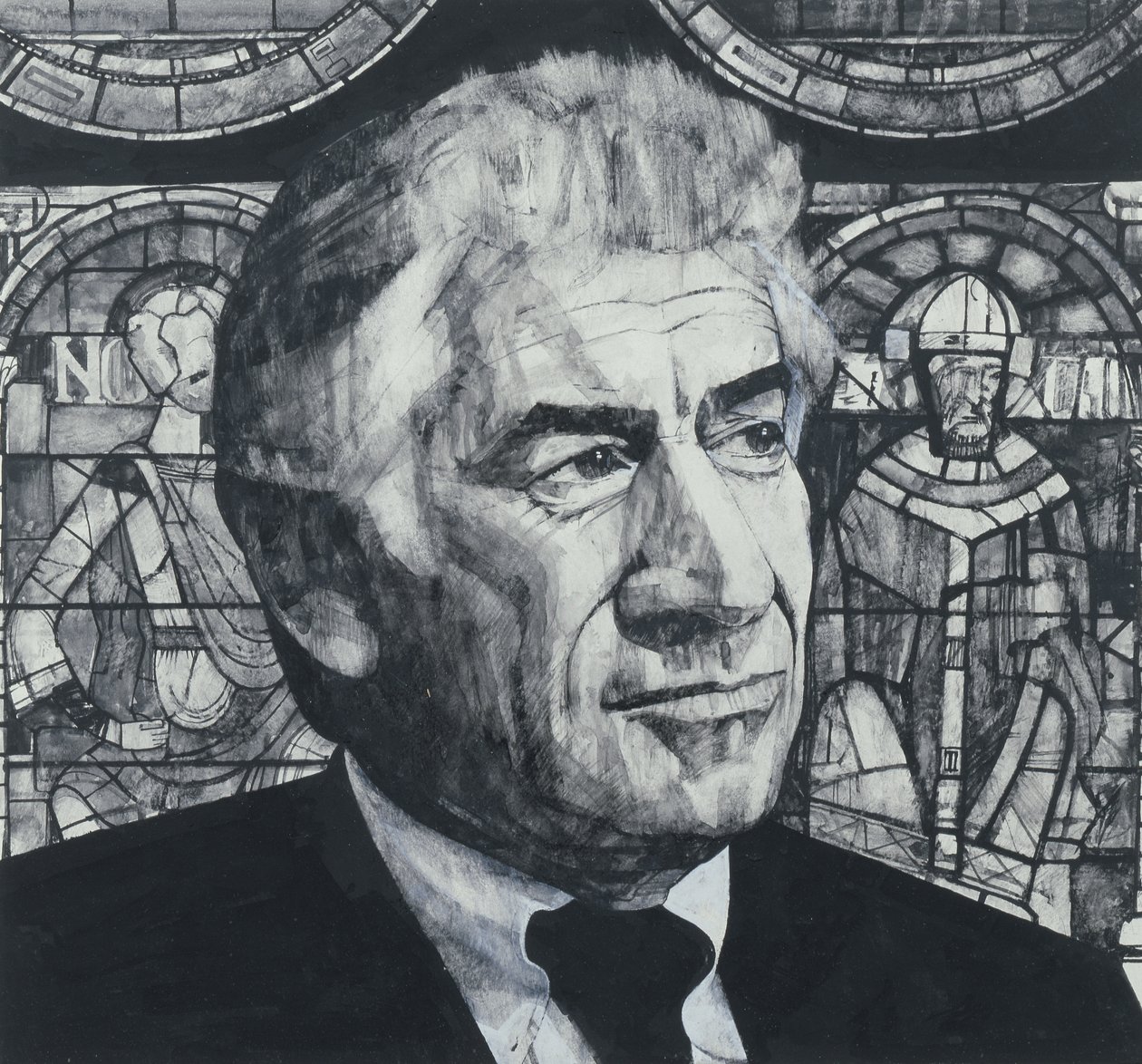 Portrait of Leonard Bernstein, illustration for The Sunday Times, 1970s by Barry Fantoni
