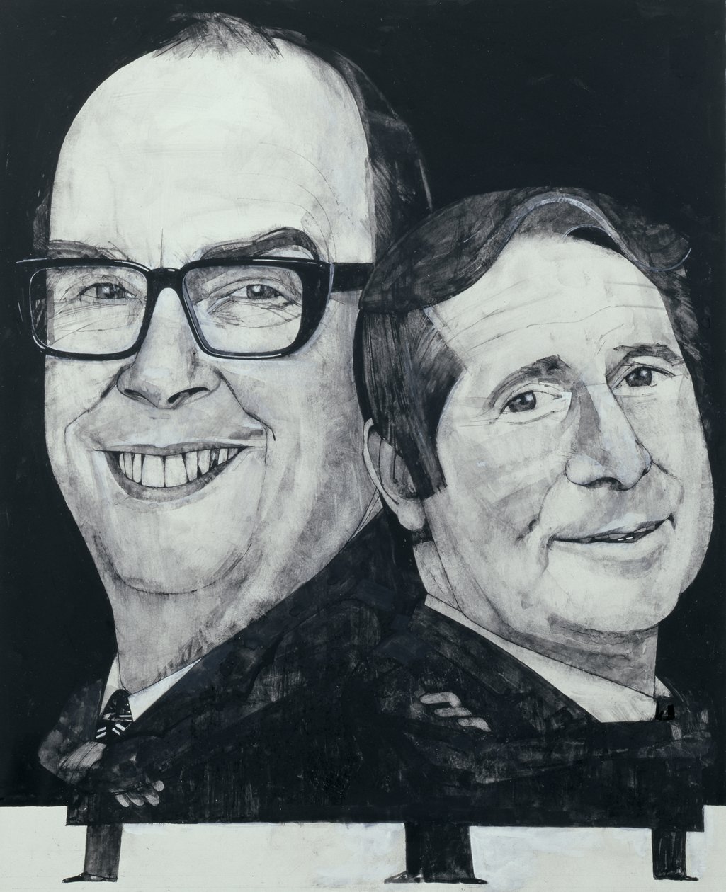 Portrait of Morecambe and Wise, illustration for The Listener, 1970s by Barry Fantoni
