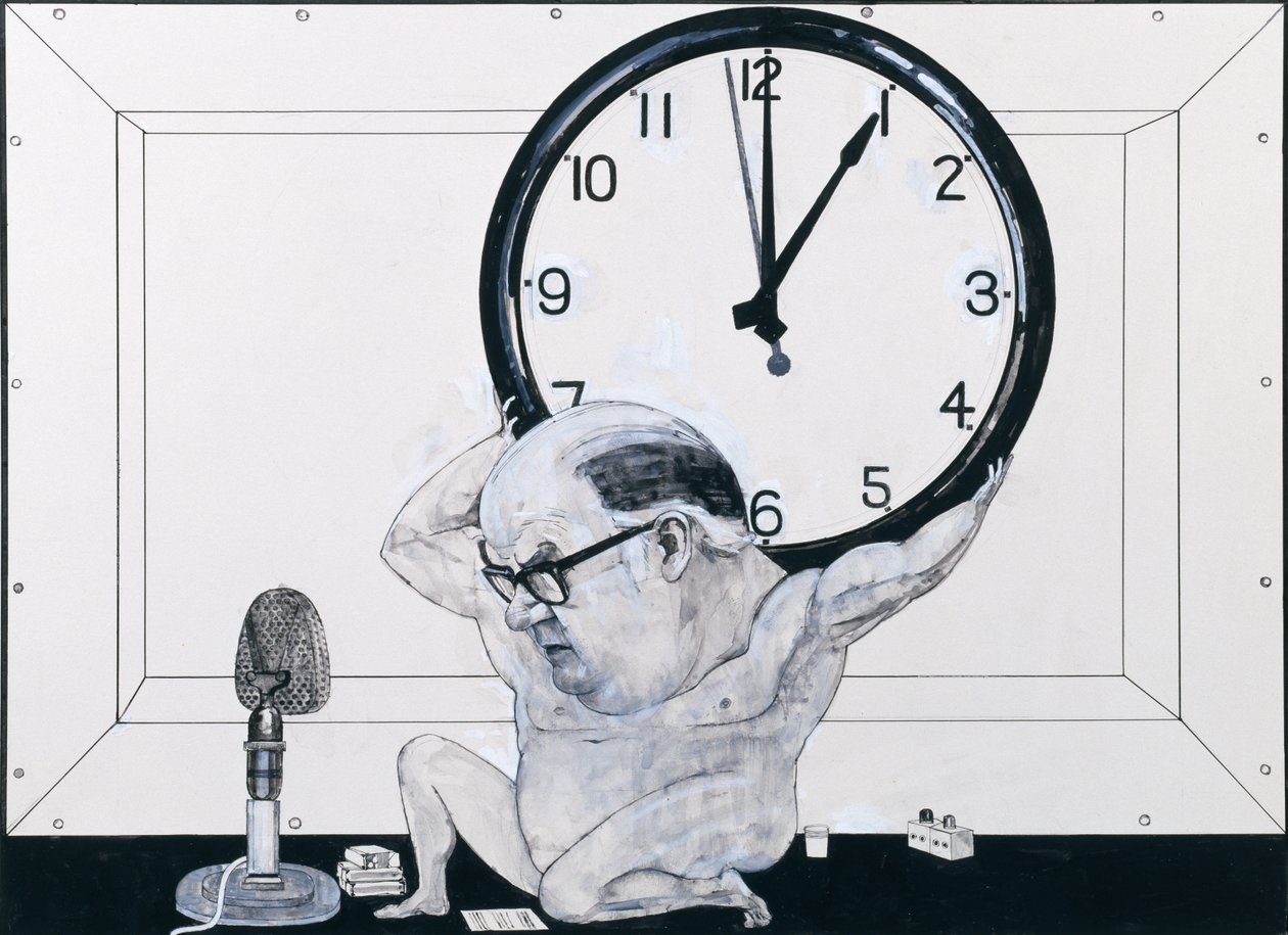 Portrait of William Hardcastle, illustration for The Radio Times, 1970s by Barry Fantoni