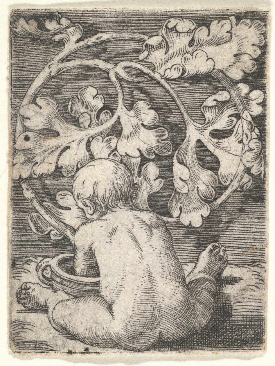 Naked Child Seen from Back Seated in Front of a Vessel by Barthel Beham